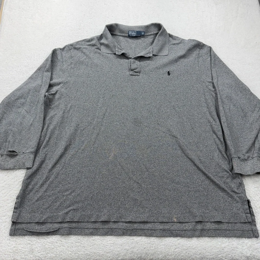 Polo Ralph Lauren Mens 4XB Big & Tall Gray Long Sleeve Polo Shirt‎ Distressed
